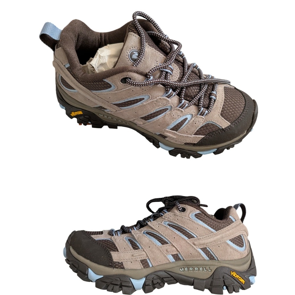 Merrell Womens Moab 2 Vent Hiking Shoes Brindle Brown Blue J99764 Size 8 NEW